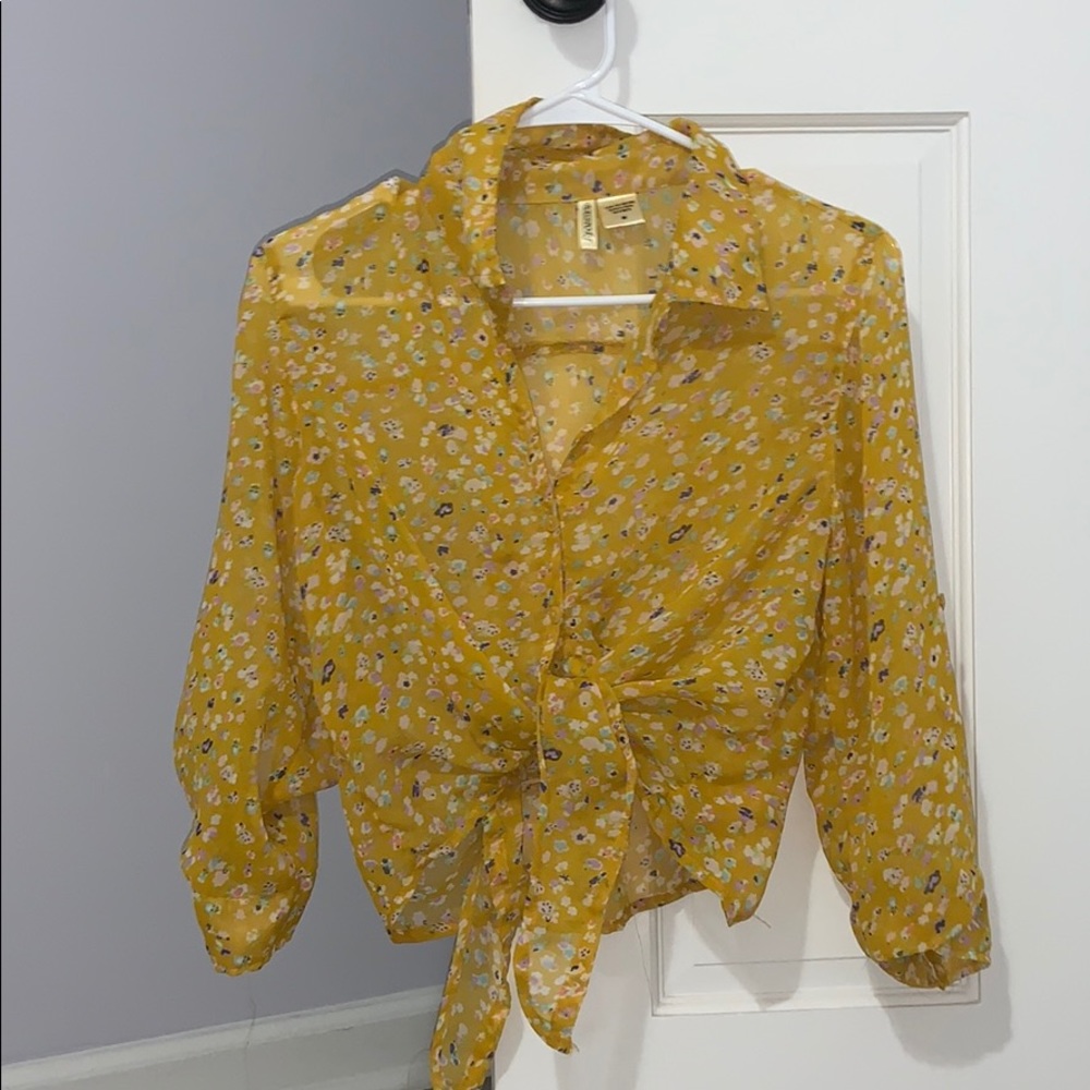 yellow floral blouse